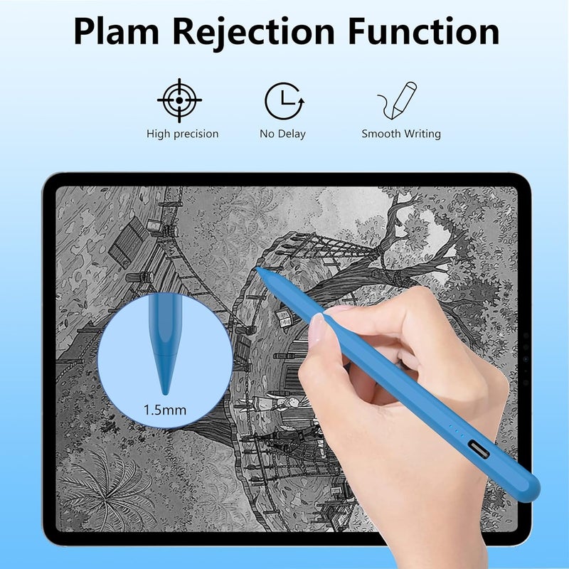 TaIYanG Stylus Pen for iPad 2018-2025 with Palm Rejection,Faster Charge,Tilt Sensitivity iPad Pencil Compatible with A16/10th/9th/8th/7th/6th,Pro 11/13in (M4),Air M3/M2/5th/4th,Pro 11/12.9in,Mini 6/5 (Blue) - Image 4